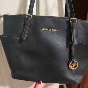 Michael Kors Black Tote with Gold Accents and wallet